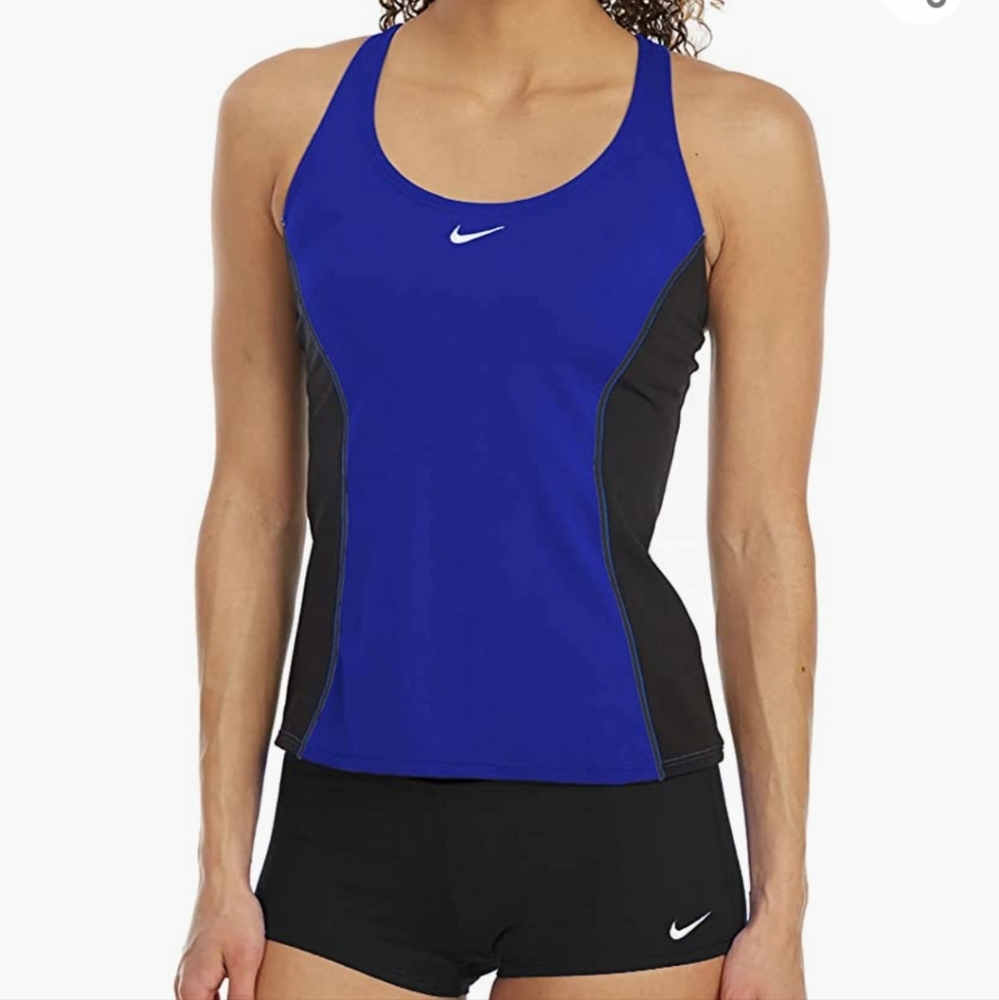 Nike Women`s Color Surge Powerback Tankini Swimsuit 2 Piece Set - Blue/Black